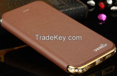 Shengo Metal Bumper With Rhinestone Inlaid PU Leather Case for iPhone5/5S 