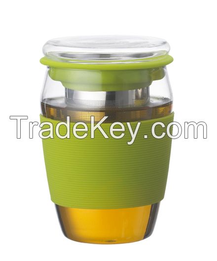 glass tea cup coffee mug with silicone sleeve JMHG030B