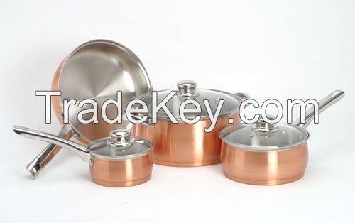 Full Copper Body Belly Cookware Set with Steel Handle & Glass Lid