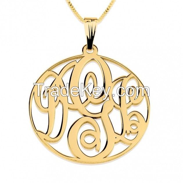 24k Gold Plated Circle Monogram Necklace