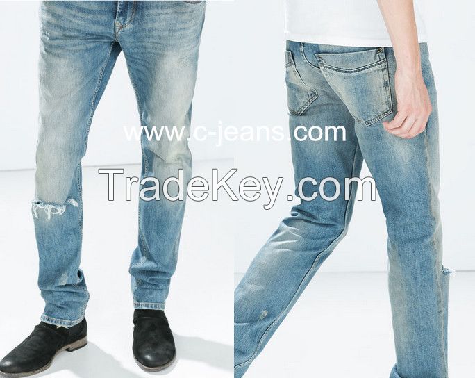 Men&#039;s 2015 new cotton denim jeans, fashion hot,knee decoratino denim