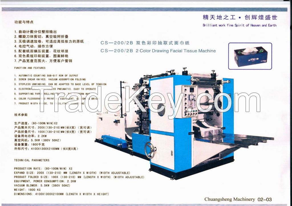 Drawing facial tissue machine