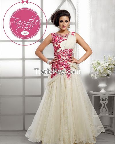 Off White and pink Designer Gown 