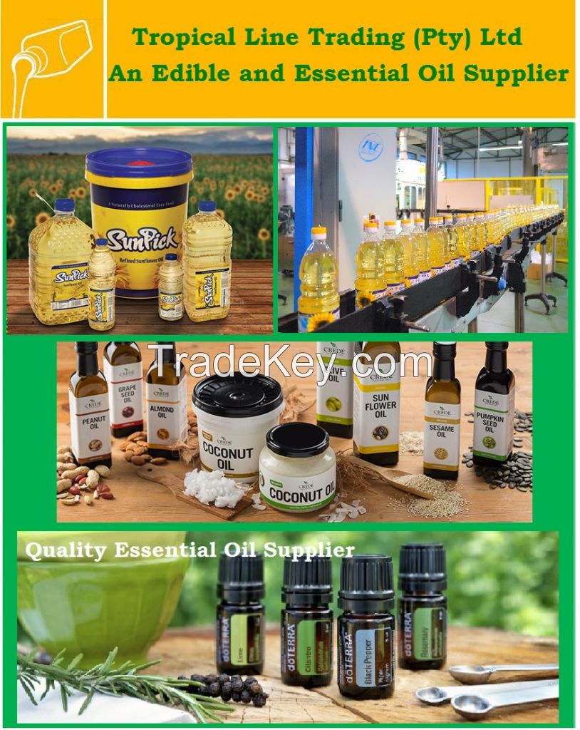 Edible Oils, Essential Oils, Sunflower Oil, Lavender Oil, Frankincense Oil, Coconut Oil, Olive Oil, Palm Oil, Truffle Oil, Sesame Oil, Almond Oil, Lemon Oil