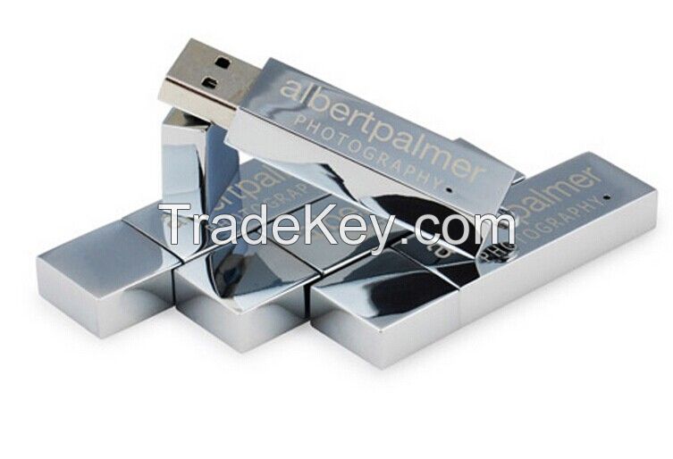 Metal stainless steel rectangular gift USB Flash disk 16GB bespoke corporate promotion memory sticks