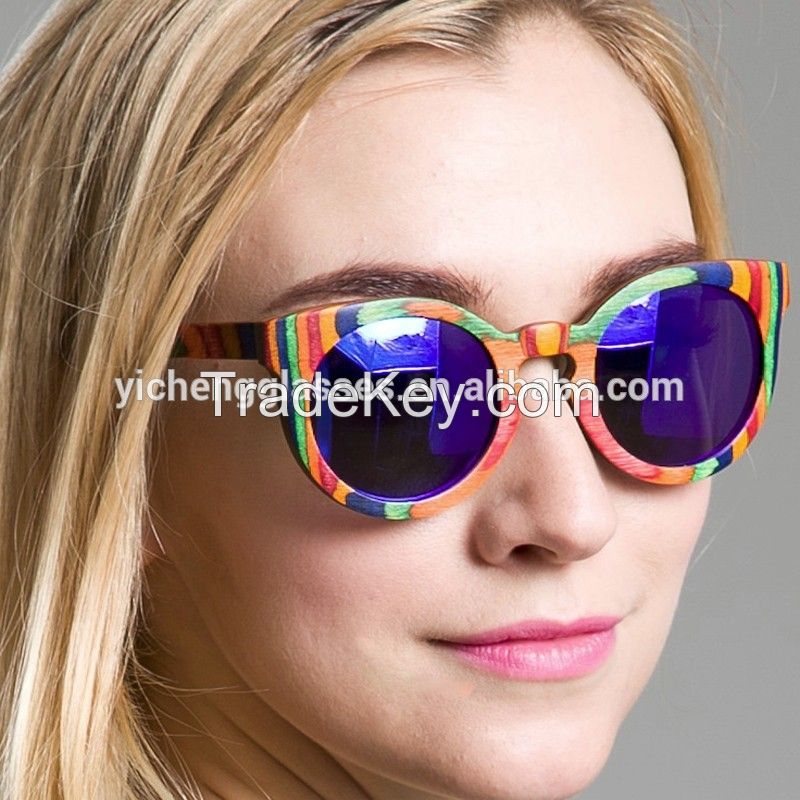 Custom colorful wood frame wayfarer wooden sunglasses polarized sunglasses