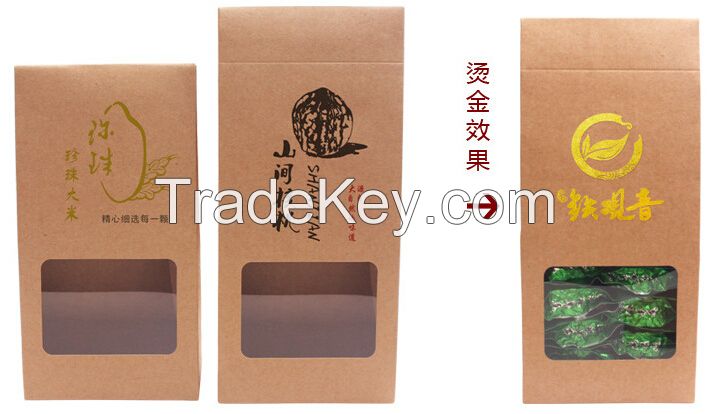 PVC window kraft paper box, reticule rectangle folding paper box