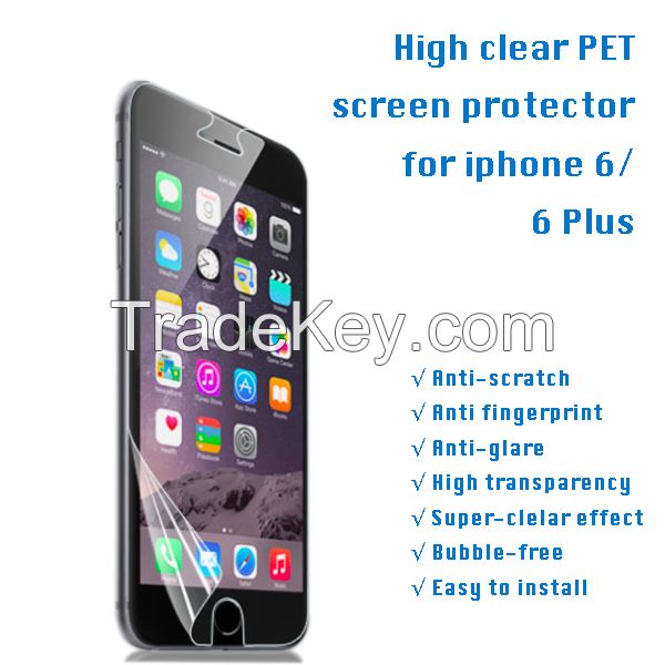 iPhone HD clear PET Screen Protector, 100% Bubble-free, high transparency, anti-fingerprint