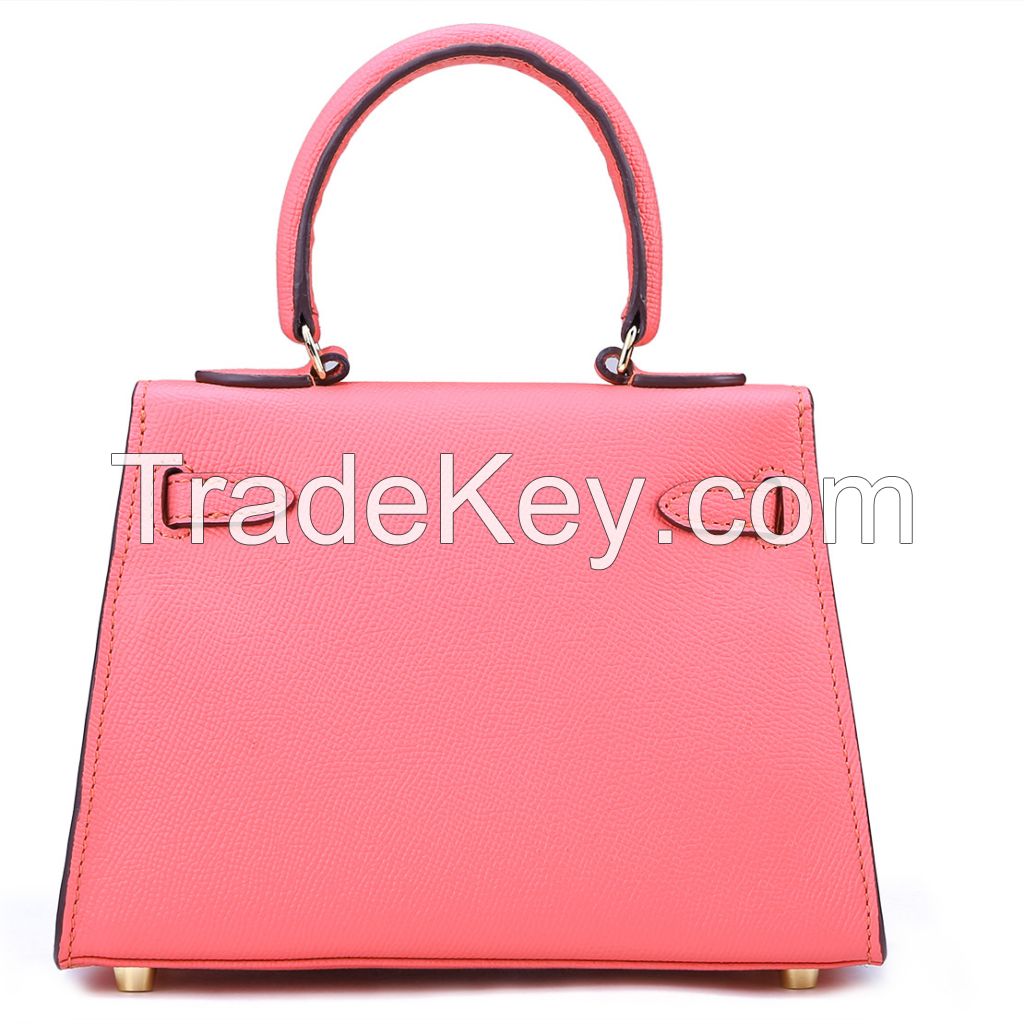 genuine leather top handle women handbags pink