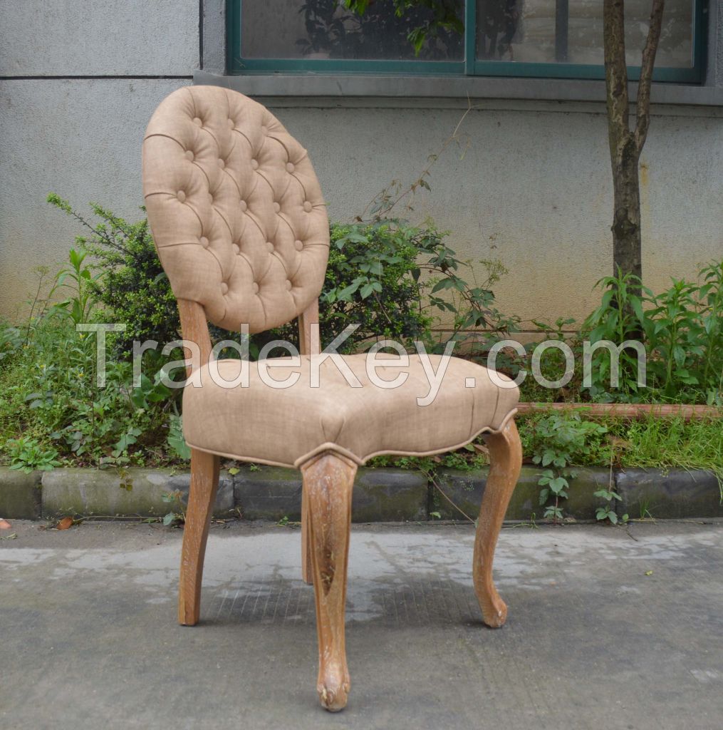 French Round Back Chair Accent Hotel Round Button Tufted Oak Wood Chair for sale