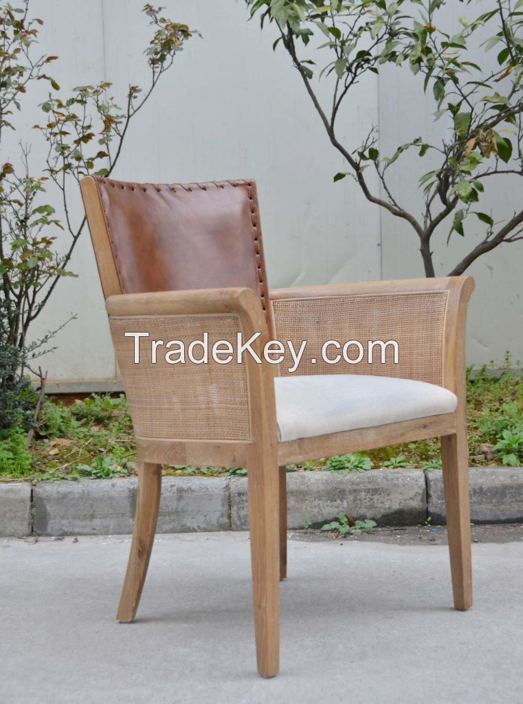 Home Rattan Dining Chair with Leather Back /Hotel Banquet Chair for Sale/ Rattan Side Chair