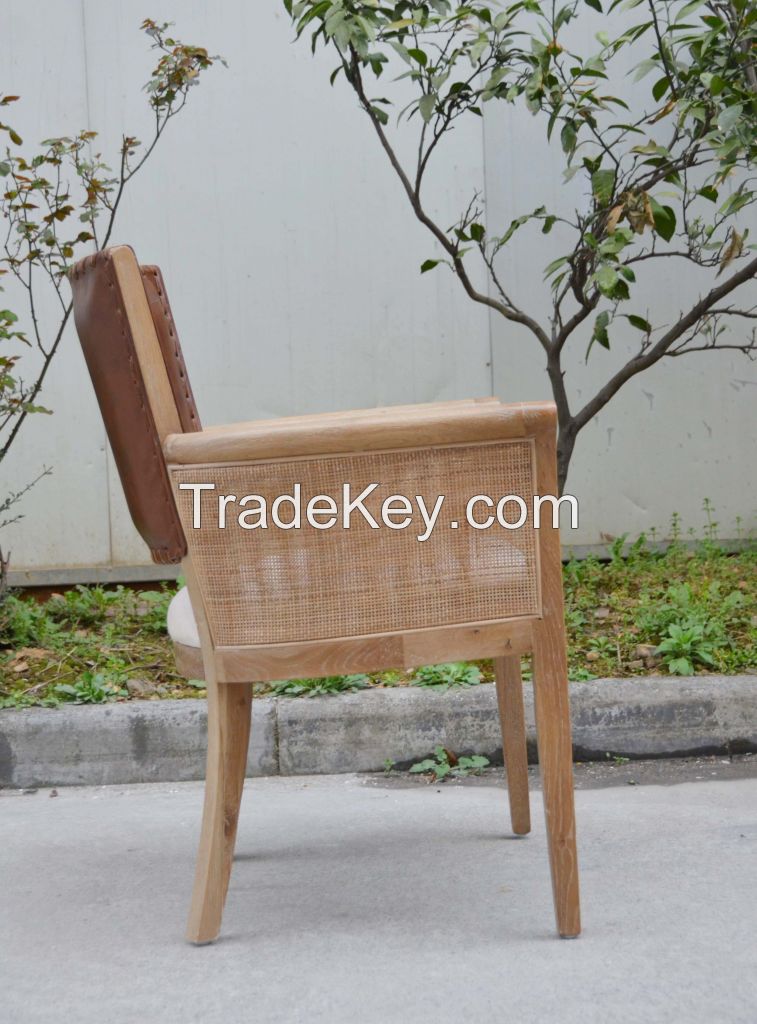 Home Rattan Dining Chair with Leather Back /Hotel Banquet Chair for Sale/ Rattan Side Chair