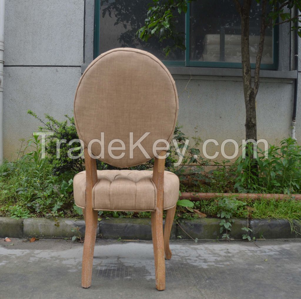 French Round Back Chair Accent Hotel Round Button Tufted Oak Wood Chair for sale