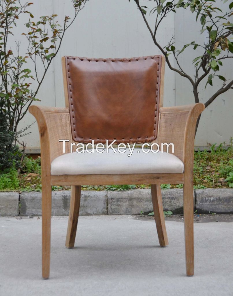 Home Rattan Dining Chair with Leather Back /Hotel Banquet Chair for Sale/ Rattan Side Chair