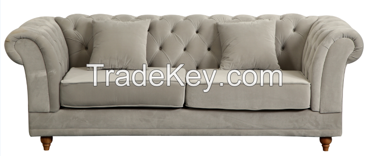 French style three seater Soft Shunde Fabric Chesterfield Sofa
