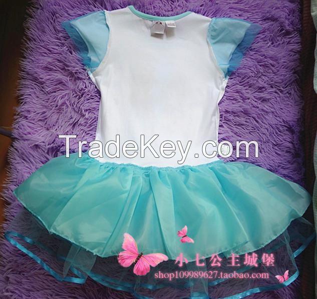 2014 newest Fashion Frozen Princess Elsa Sofia Short Sleeve Dress Children Girls Pompon Gauze Dresses Baby Girl Party Tutu Ball Gown Dresses