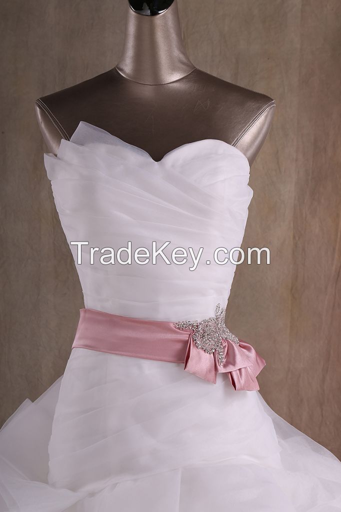 Elegant Ball Gown Strapless Organza Wedding Dress with Sashes