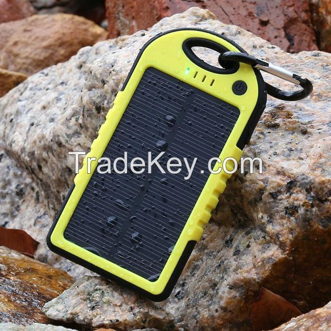 Portable solar charger 5000mah with Backpack hook