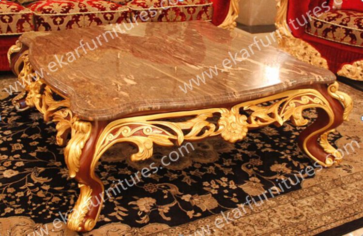 Gilt Carved Antique Marble Coffee Table Marble Top 