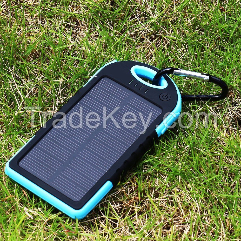 Solar Panel 5000mAh Portable Backup Power bank  Dual USB Charger for iPhone 6, 6 Plus, 5s, 5c, Most Android/Windows SmartPhones