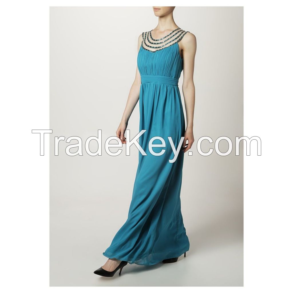 Elegant evening dress with Biesen falten on the front yoke, made from