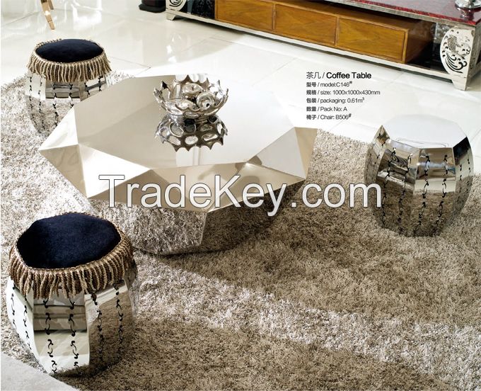 Hexagon stainless steel frame coffee table 