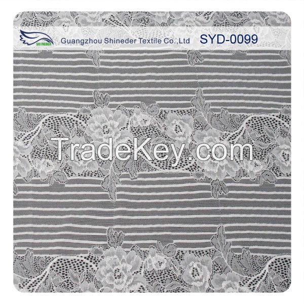 Elegant white floral lace fabric with stripe SYD-0099