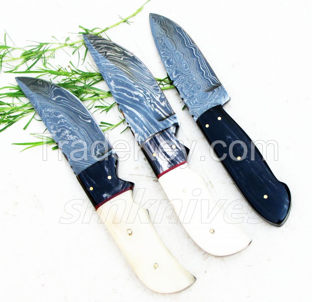 Damascus Hunting Knives lot of 3 