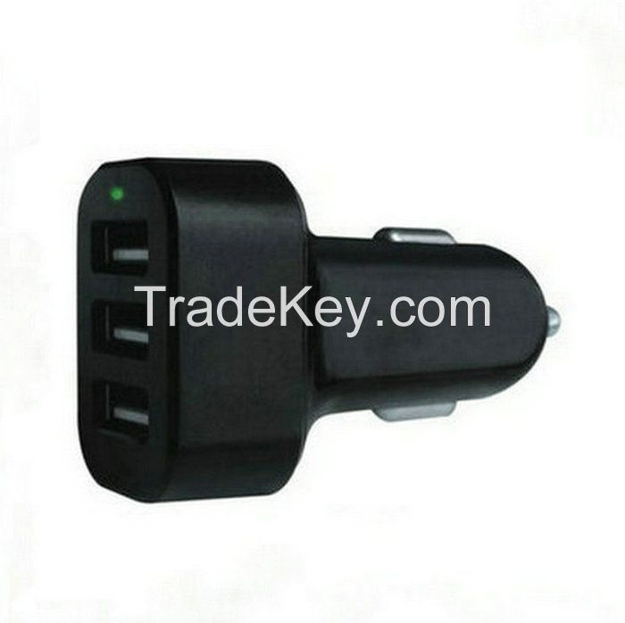 Triple USB Ports Car Charger with 5.1A Output, 2.1A Max Output for Single USB Port, Blue LED Indicator, ABS+PC