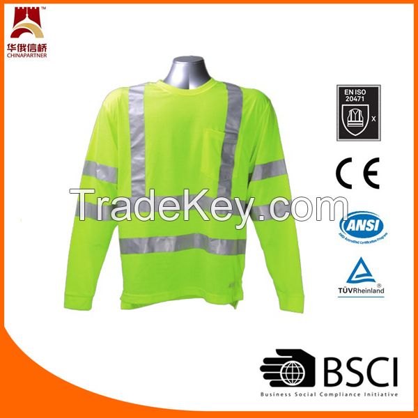 100% Polyester Long Sleeve Hi Vis Safety T shirt