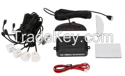 4 Parking Sensors White Auto Car LED Display Reverse Backup Radar System Kit