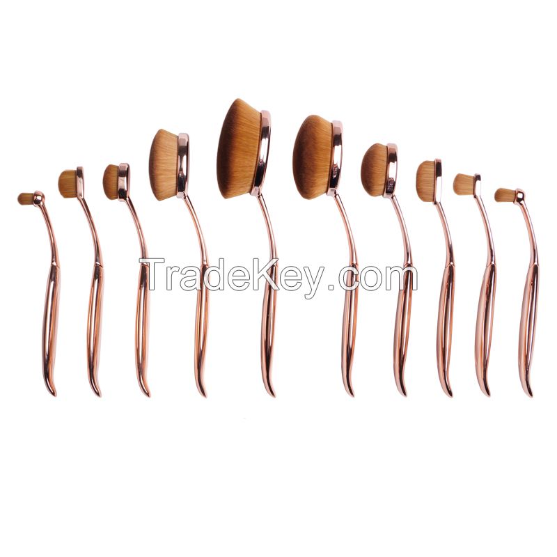 2016 Newest rose gold handle oval makeup brush sets