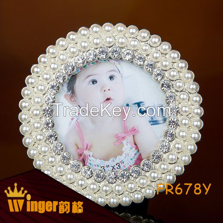 Children Table Stand Metal Picture Frames Sweet Warm Gift Pearl Decoration 3inch Round Frame Baby Kids Photo Wall