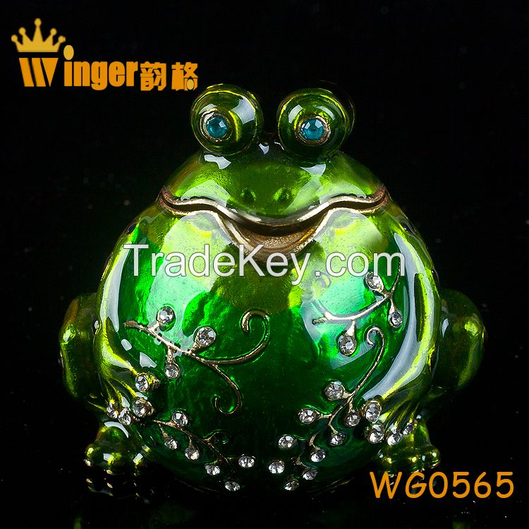 2015 Vintage Frog on Lotus Figurine Collection Crystal Animal Trinket Box Casket DIY Home Decoration Souvenir Gift Metal Crafts