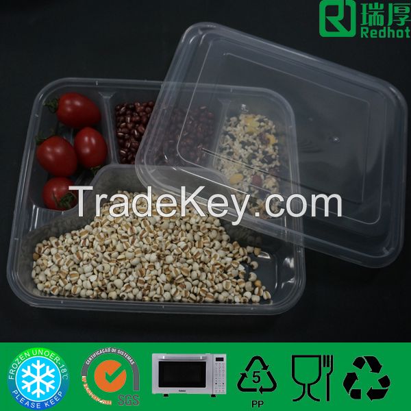 Clear Polypropylene Divided Rectangle Plastic Food Container