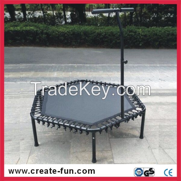 TUV-GS appraoved jumping fitness hexagonal trampoline with handle bar