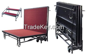 Adjustable portable wheels folding stage