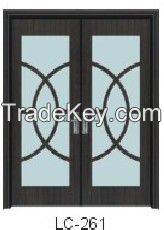 PVC wood double door design with glasses