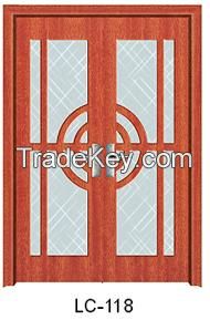 PVC wood double door design with glasses