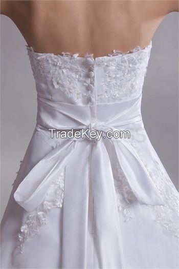 A-Line Sleeveless Sweetheart Satin Lace Wedding Dresses