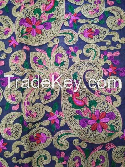 Multi color Chain stitch Paisley Embroidery fabric