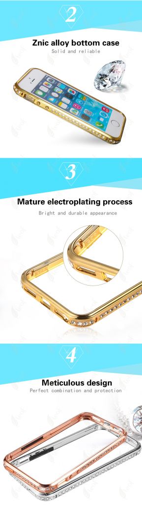 Eleaf Rhinestone Metal Cell Phone Case for iPhone 5 5s Bumper Frame (CI501