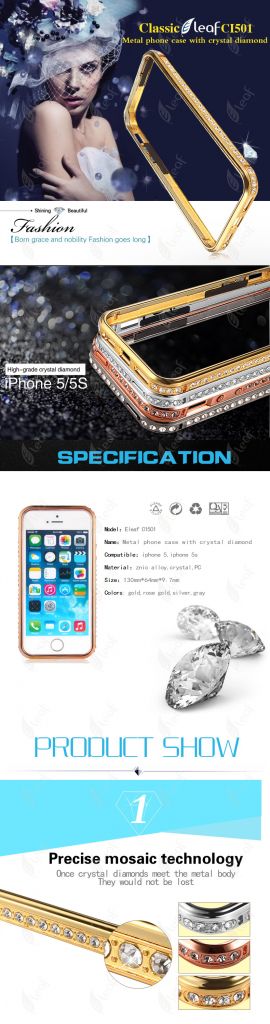 Eleaf Rhinestone Metal Cell Phone Case for iPhone 5 5s Bumper Frame (CI501