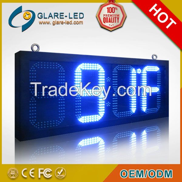 Blue 12 inch 4 digits outdoor led clock time date temperature LED sign