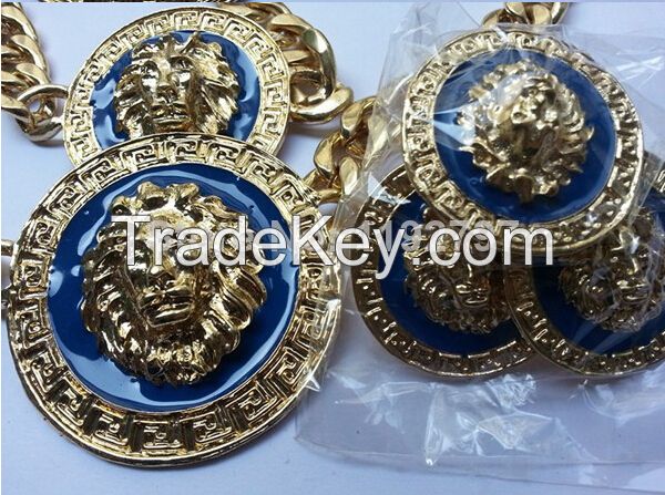 2014 New Fahion Jewelry Gold Plated Enameled Lion Head Necklace Earrin