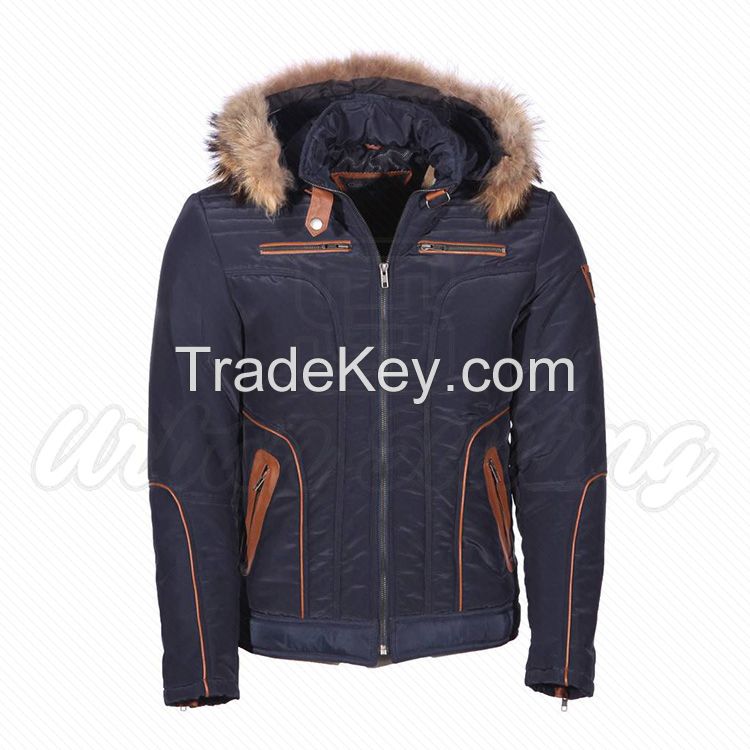 Men Textile Jacket with Hoodie Fur Lining