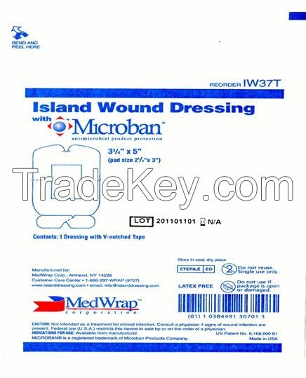 Island Wound Dressing, AMD w/Microban - Various Sizes (IW44T, IW37T, IW48T, IW410T, IW414T)