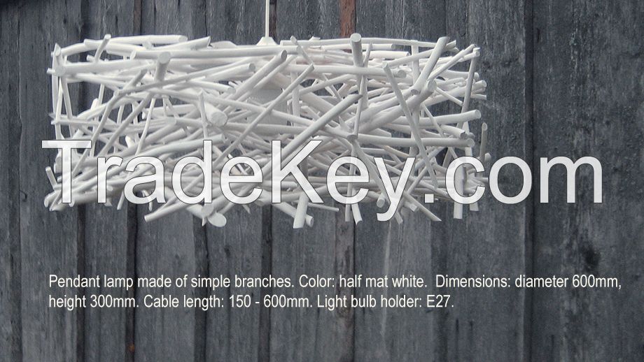 Pendant lamp made of painted branches