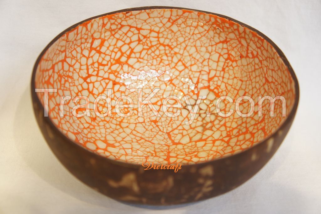 lacquer bowl eggshell inlaid orange color coconut shell bowl in Vietnam high quality bowl