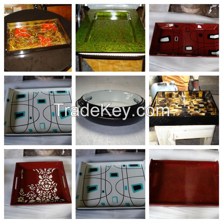 lacquer tray handmade in Vietnam glossy red color